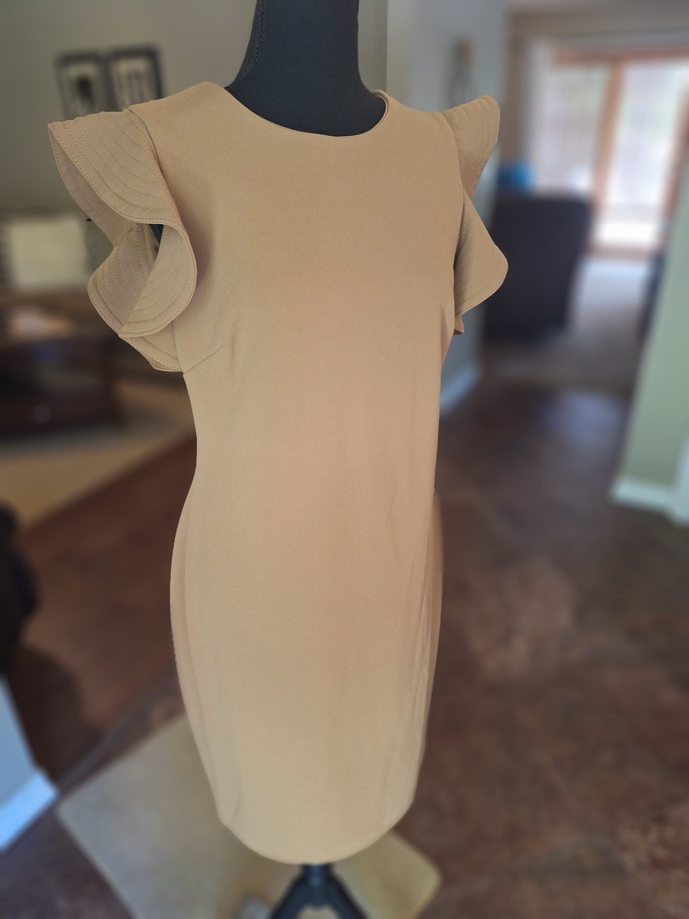 Calvin Klein Tan Ruffle Sleeve Shift Dress M